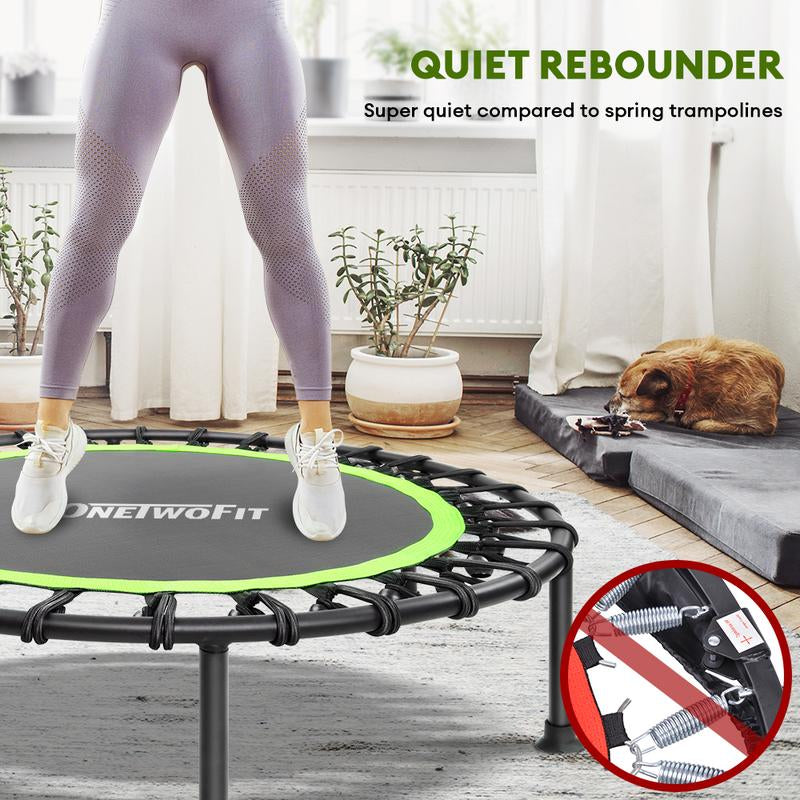 ONETWOFIT 42" Rebounder Trampoline for Adults, Silent Mini Trampoline Indoor Exercise Fitness Trampoline Bungee Rebounder Workout Max Load 330Lbs