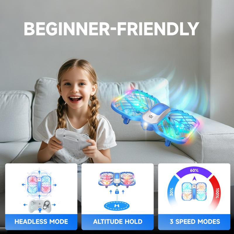 Uranhub Drones for Kids, Mini Drone with 5 Lighting Modes, 22-Min Flight Time RC Drone with 2 Batteries, 3D Flip, 3-Speed, Propeller Protection Cover