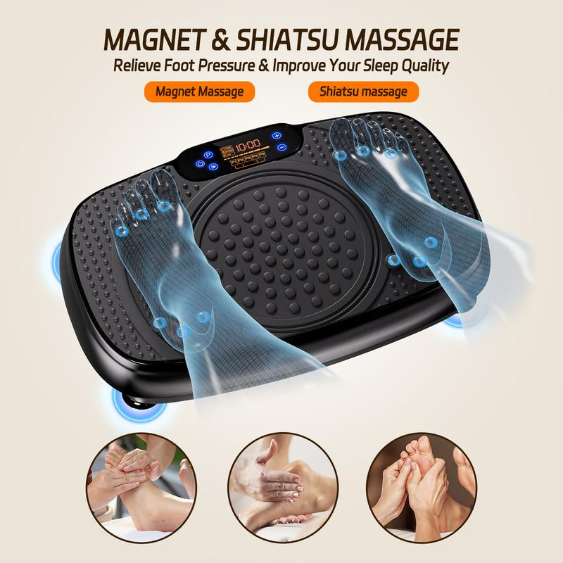 Tisscare Vibration Plate Gym, 300 Lbs, Lymphatic Drainage Machine, Full Body Workout for an Efficient Home Workout, with 2 Fitness Resistance Bands, Exercise Machine for Whole Body Fitness and Recovery at Home, Ideal Gift