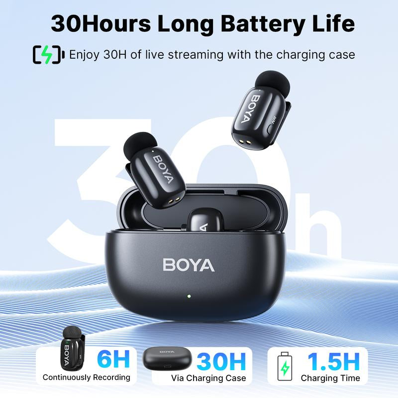 Boya Wireless Mini Lapel Microphone - Compact Noise-Cancelling Mic for Vlogging and Mobile Use