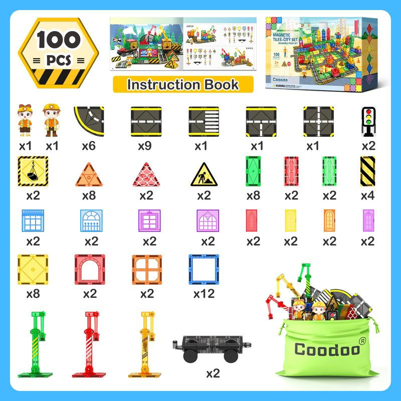 Magnetic Tiles 100PCS – City Roads Educational Building Toys Creative Learning Gift