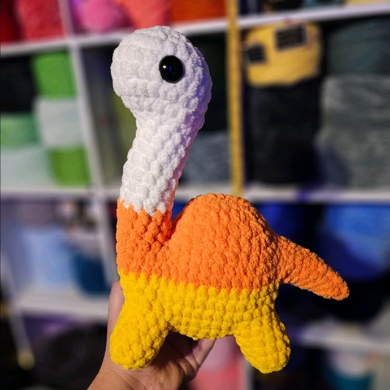 Crochet Candy Corn Bronto Plushie, Crochet Dinosaur Plushie