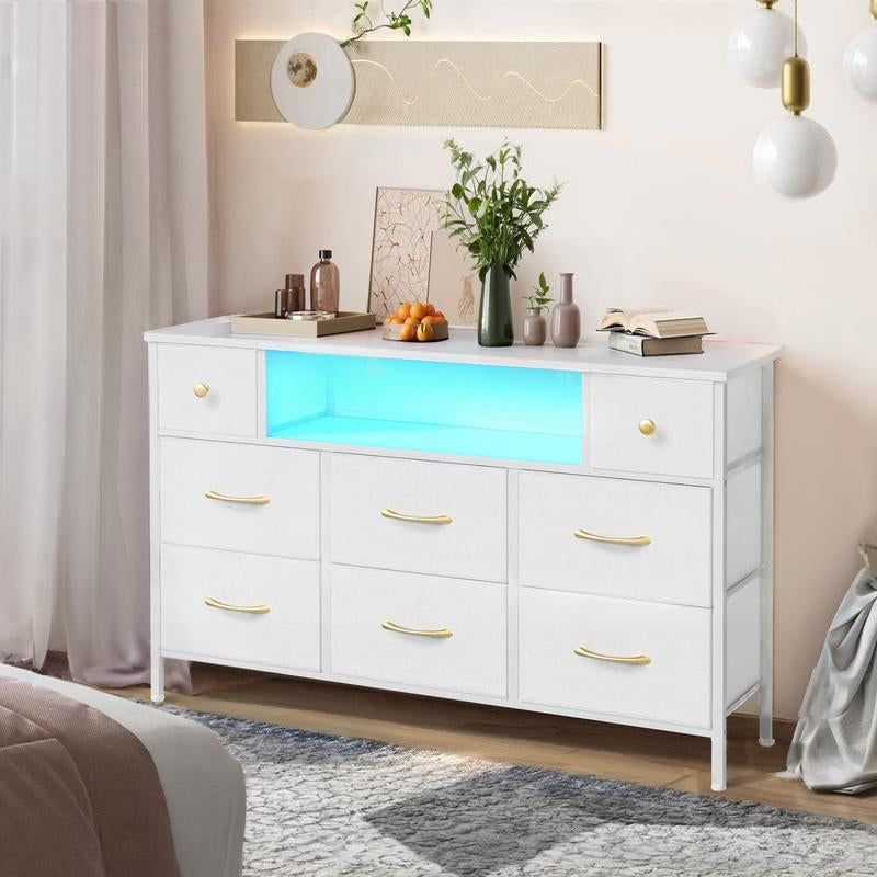 8 Drawer Dresser with LED Lights Fabric Storage Tower for Bedroom Living Room Closet or Hallway Stylish Organizer with Spacious Drawers and Modern Design