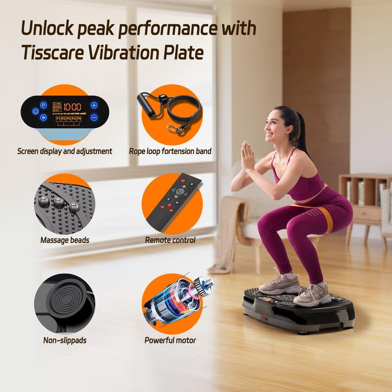 Tisscare Vibration Plate Gym, 300 Lbs, Lymphatic Drainage Machine, Full Body Workout for an Efficient Home Workout, with 2 Fitness Resistance Bands, Exercise Machine for Whole Body Fitness and Recovery at Home, Ideal Gift
