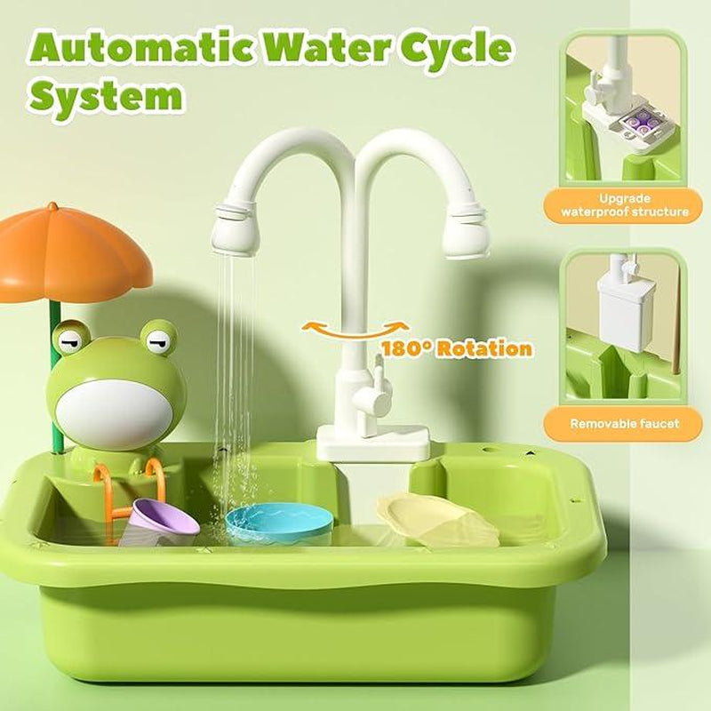 Cute Stone Sink Toys with Upgraded Electric Faucet, Pool Floating Fishing Toys for Water, Kitchen Set Toys
