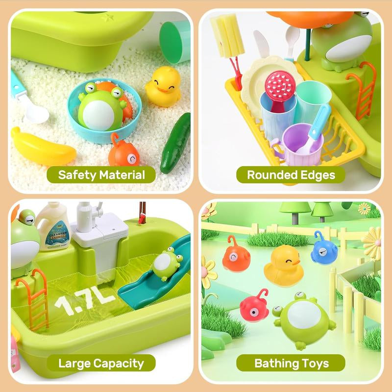 Cute Stone Sink Toys with Upgraded Electric Faucet, Pool Floating Fishing Toys for Water, Kitchen Set Toys