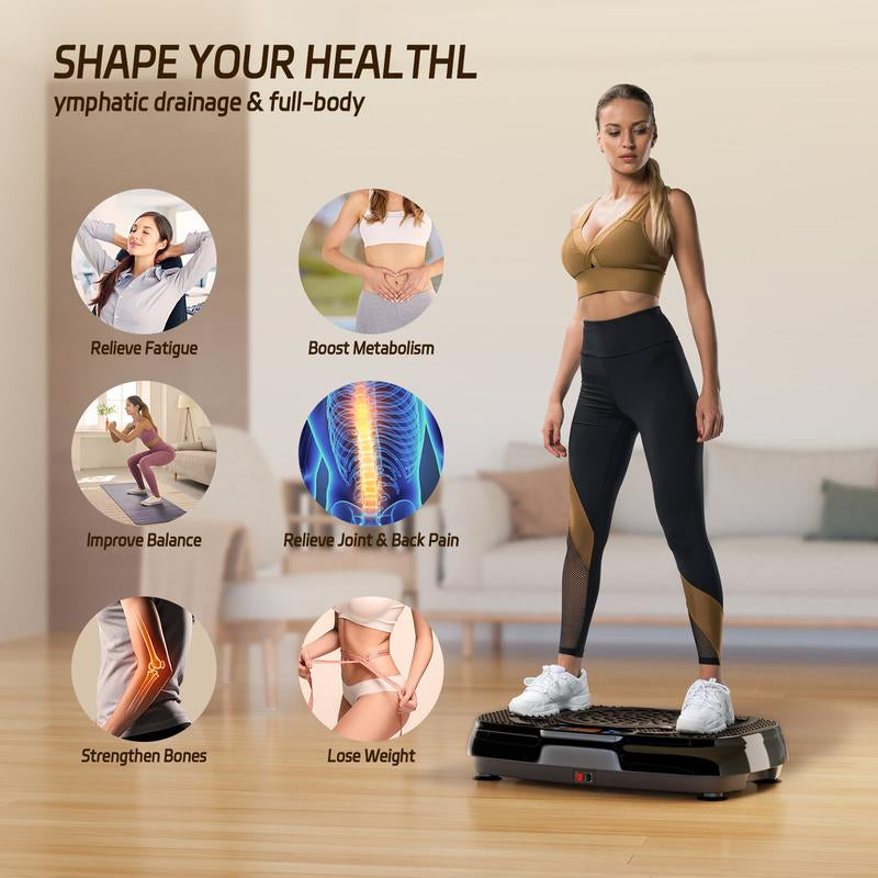 Tisscare Vibration Plate Gym, 300 Lbs, Lymphatic Drainage Machine, Full Body Workout for an Efficient Home Workout, with 2 Fitness Resistance Bands, Exercise Machine for Whole Body Fitness and Recovery at Home, Ideal Gift