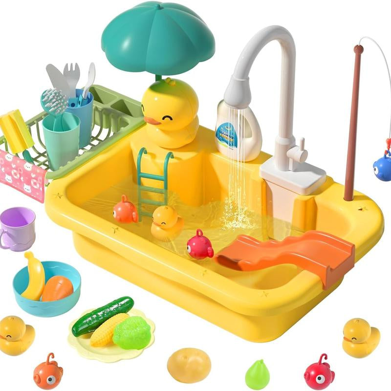 Cute Stone Sink Toys with Upgraded Electric Faucet, Pool Floating Fishing Toys for Water, Kitchen Set Toys