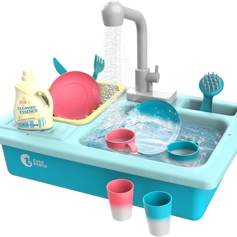 Cute Stone Sink Toys with Upgraded Electric Faucet, Pool Floating Fishing Toys for Water, Kitchen Set Toys