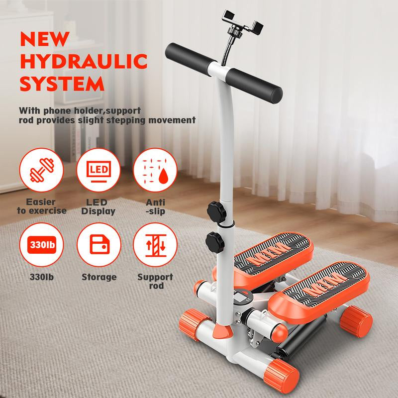 Mini Steppers for Exercise at Home, Mini Stair Stepper with Resistance Bands, with 330LBS Loading Capacity,With Handlebar, Full Body Cardio Equipment Strength Training Adjustable Height,Dual Hydraulic Drive Portable Beginner Friendly High Quality Machine
