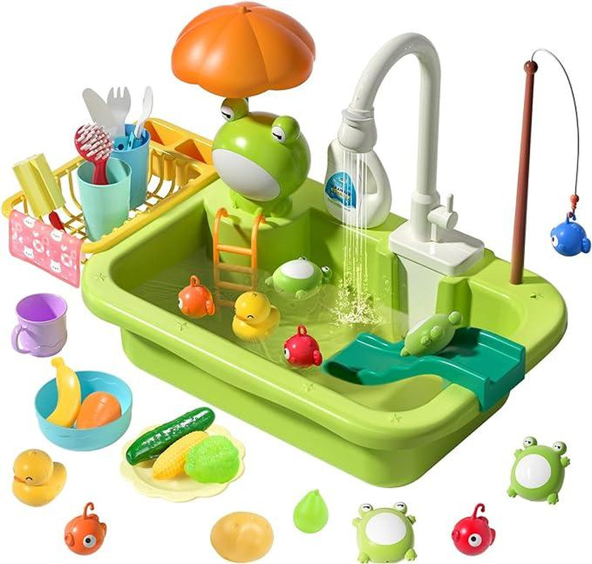 Cute Stone Sink Toys with Upgraded Electric Faucet, Pool Floating Fishing Toys for Water, Kitchen Set Toys