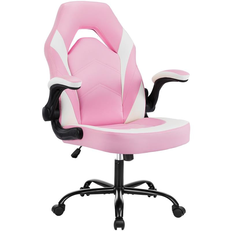 Furnest Indoor Furniture Chairs Game Desk Chair - Ergonomic Computer with Footrest and Comfy PU Leather Recliner with Headrest, Fixed up Armrest, Height Adjustable with 360° Swivel
