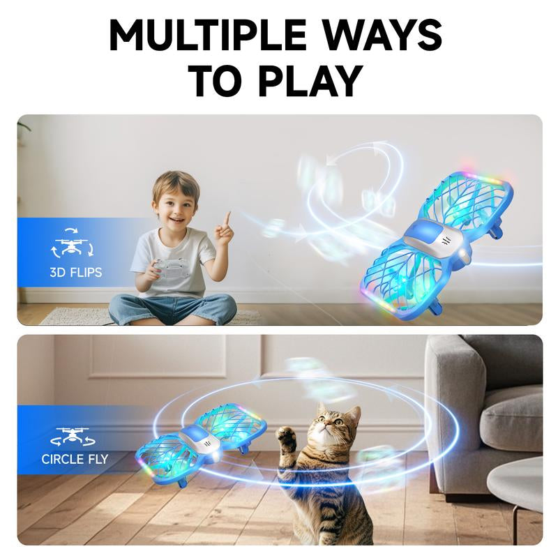 Uranhub Drones for Kids, Mini Drone with 5 Lighting Modes, 22-Min Flight Time RC Drone with 2 Batteries, 3D Flip, 3-Speed, Propeller Protection Cover