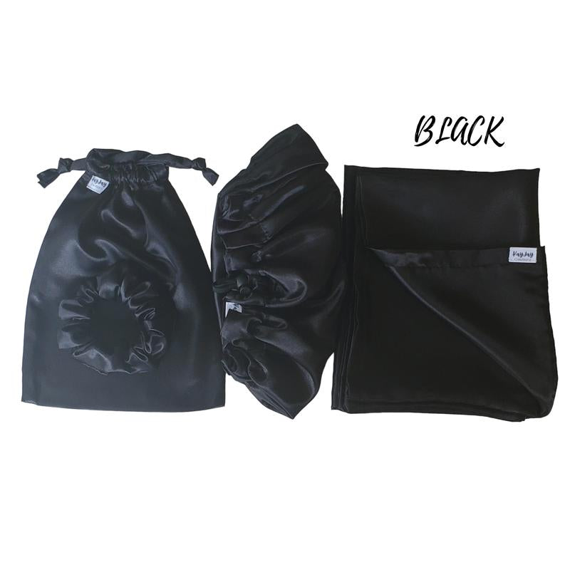 Luxury Satin Bonnet Bundle Starter Set (BLACK)